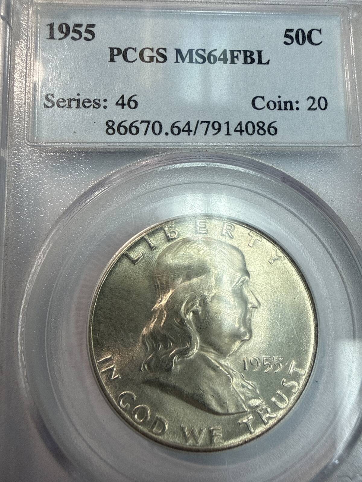 1955 P Half Dollars Franklin PCGS MS-64 FBL