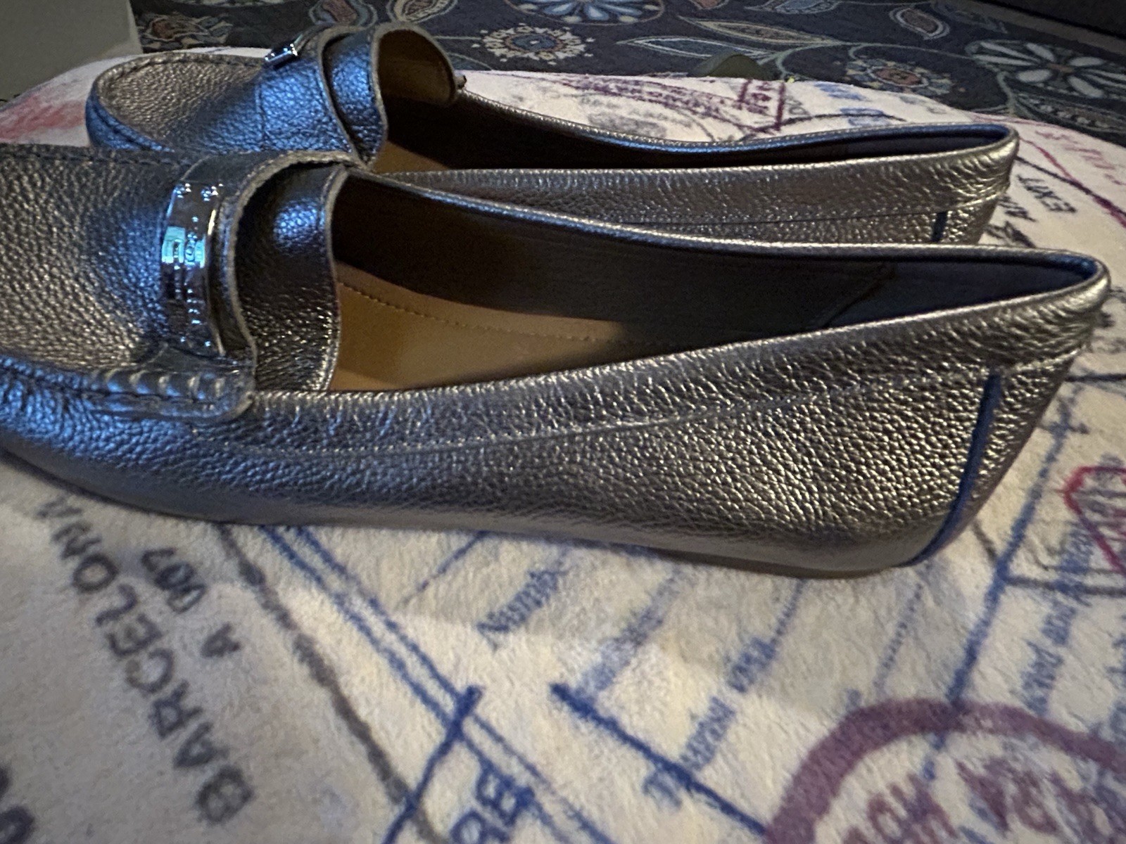 Coach Metallic Silver/Pewter Loafer Flat Leather Size 10 B NWOT