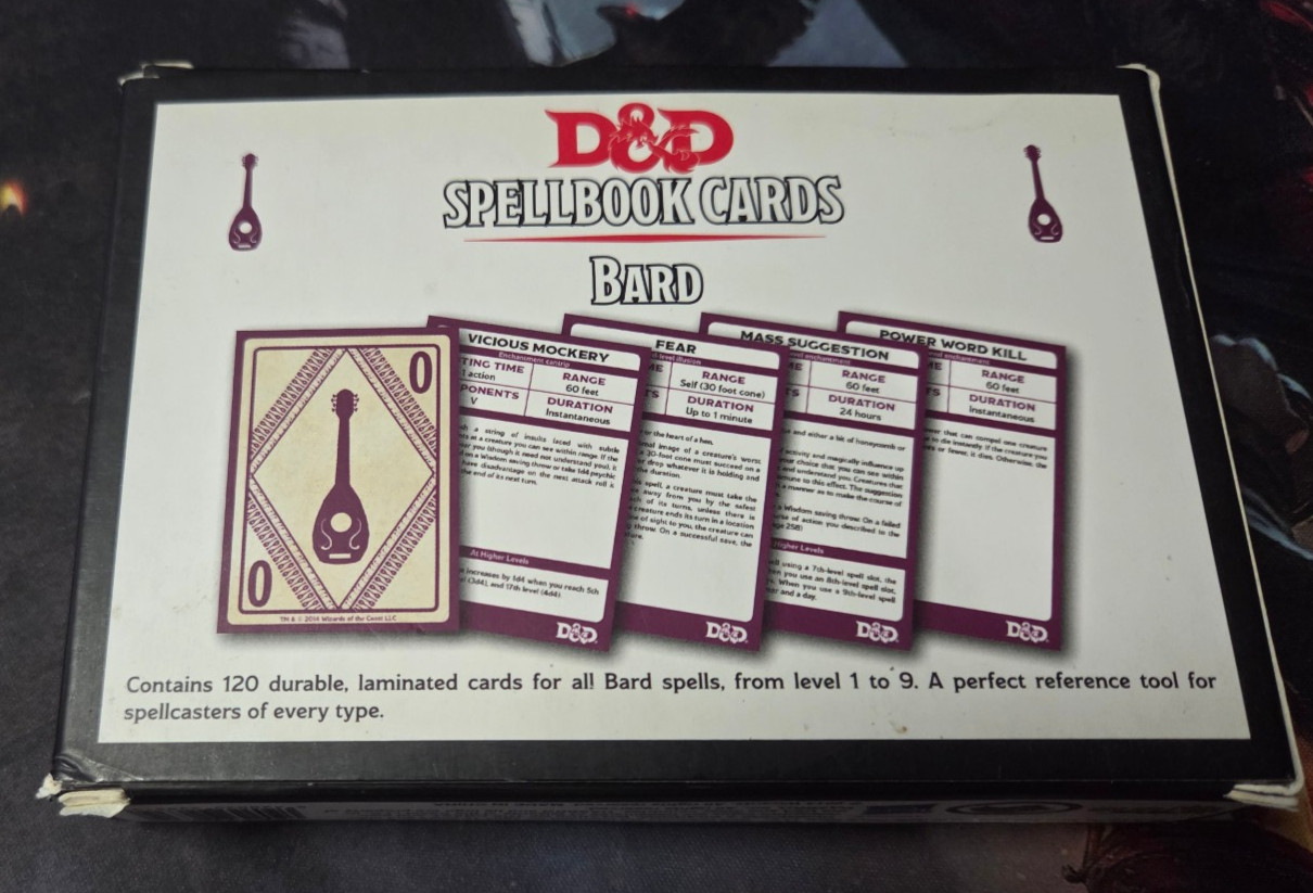 D&D Spellbook cards Bard 2014