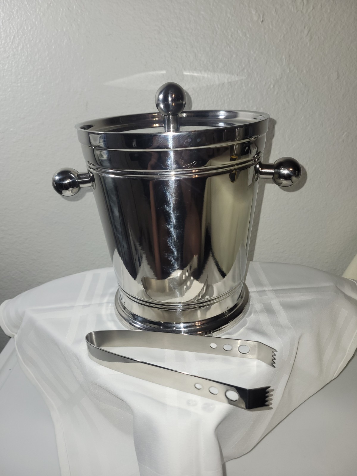 Martha Stewart Collection Large Stainless Steel Ice Bucket W/Tongs 2.5 qt
