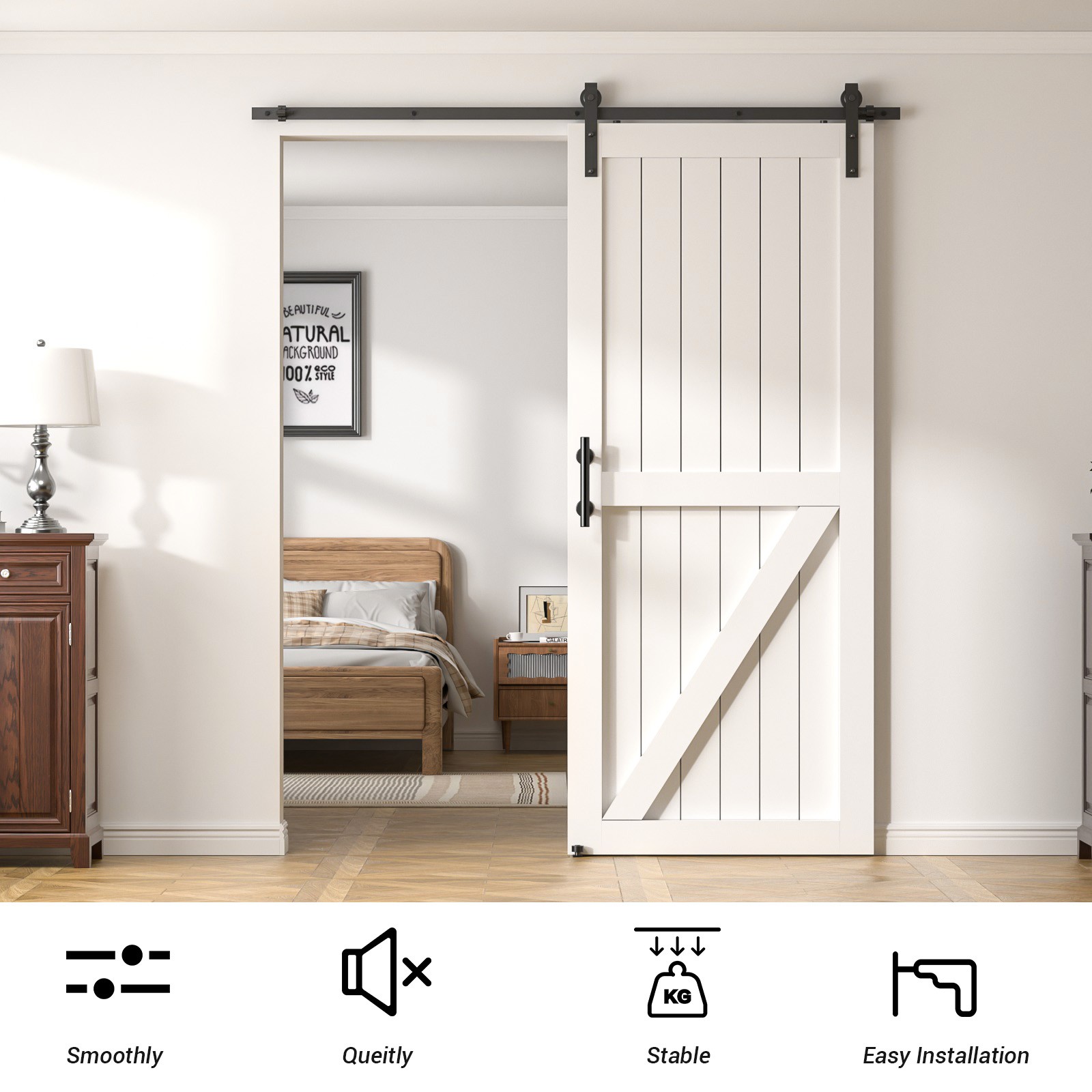 6FT Sliding barn door hardware kit & 9.5''Handle, Adjustable floor guide