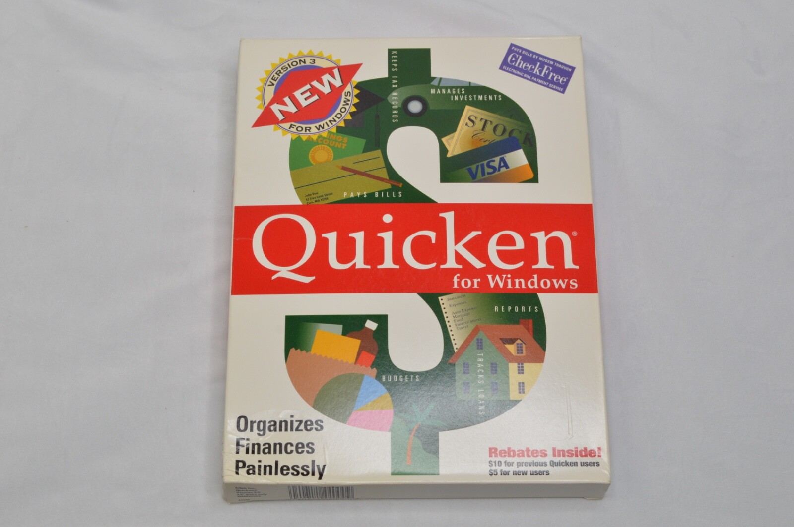 QUICKEN FOR WINDOWS PC SOFTWARE Big Box Complete 1993 version 3 - Floppy Disks -