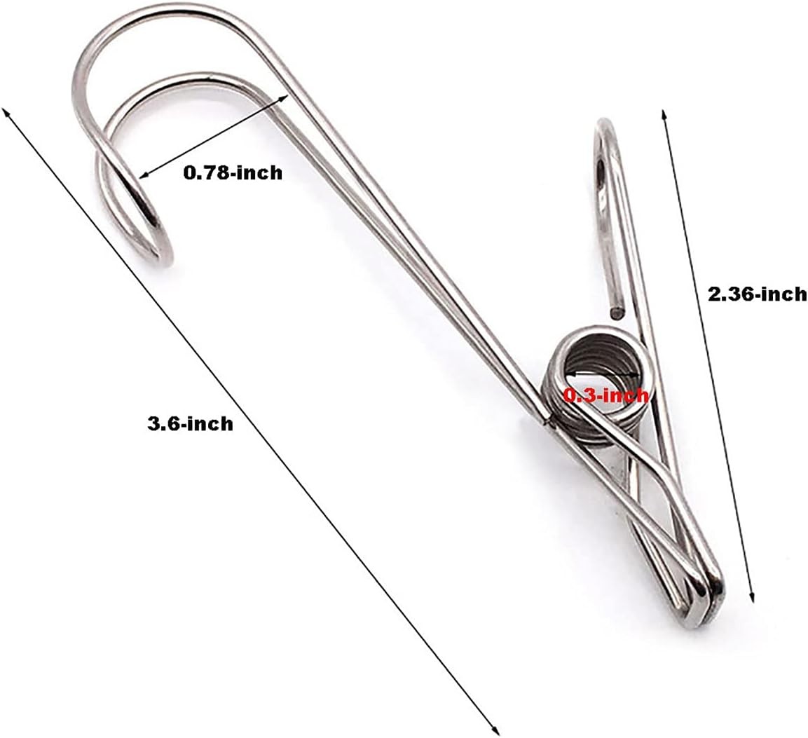 20Pcs Stainless Steel Long Tail Clip with Hooks 9.3cm/3.6-inch, Silver