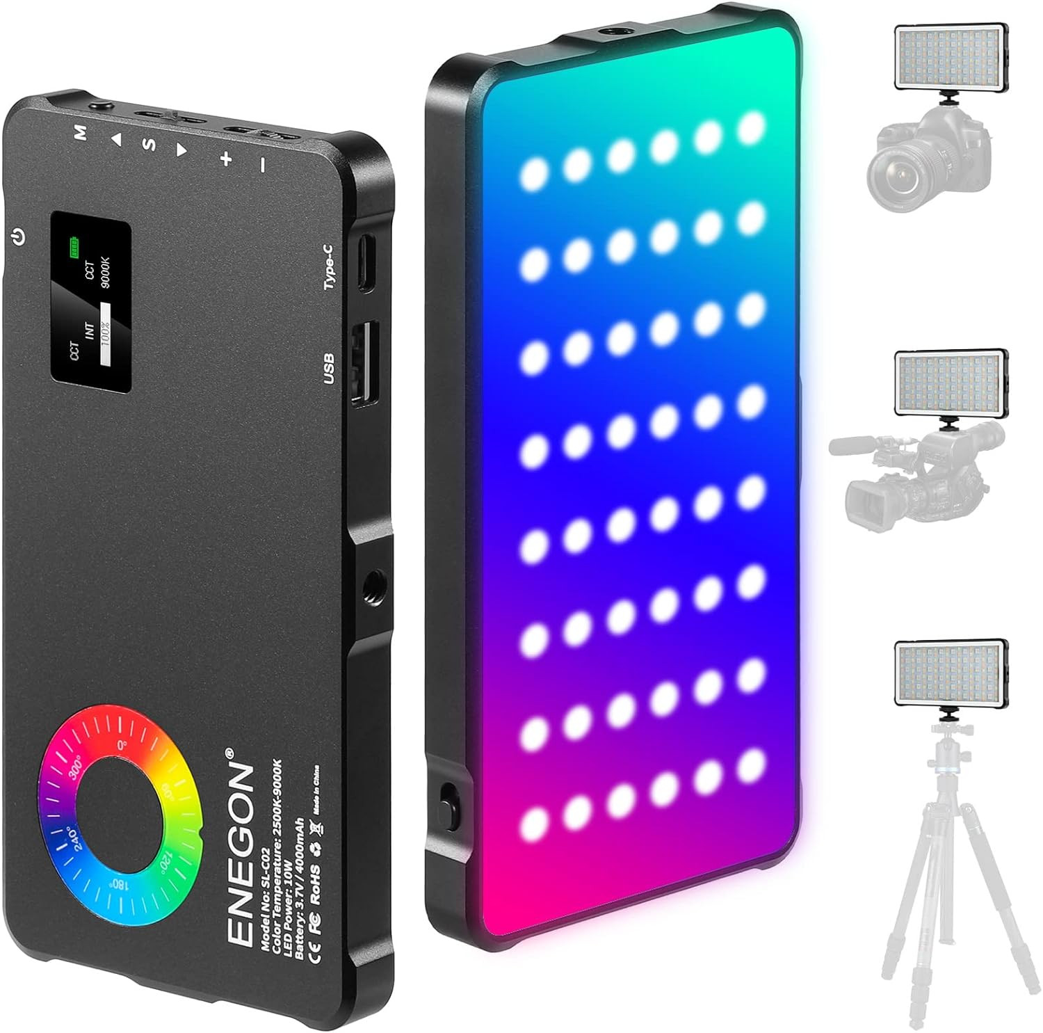 RGB Video Light, Built-In 4000Mah Rechargeable Battery LED Camera Light Full Col