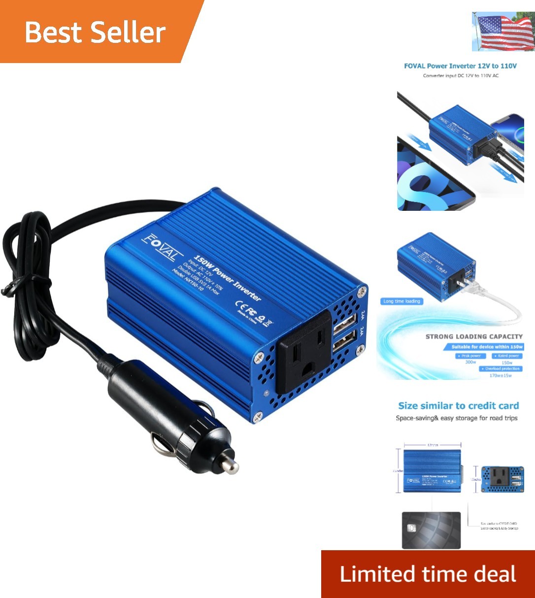 150W Car Power Inverter with Intelligent Protection - Travel Essential
