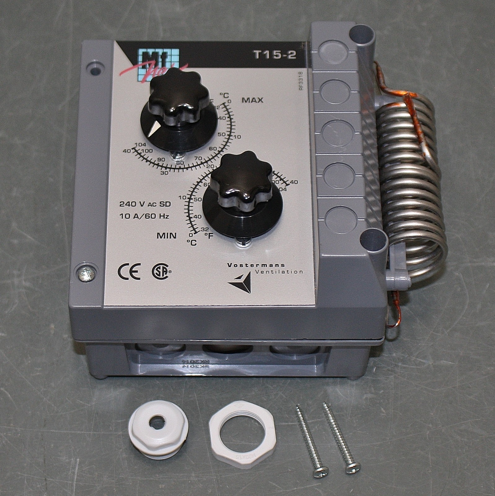 MulltiFan Thermostat T15-2, 0 °C to 40 °C, 32 °F to 104 °F, 230V, 15 A, IP55