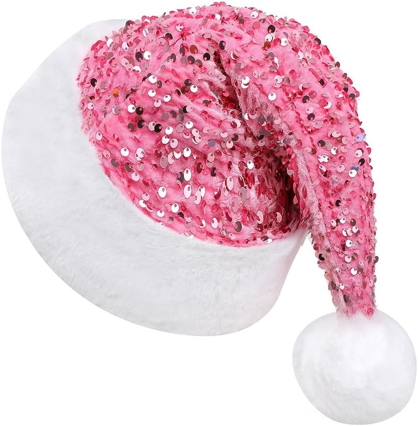 Sequin Santa Hat for Adults Christmas Holiday Party Accessory, Festival Headwear