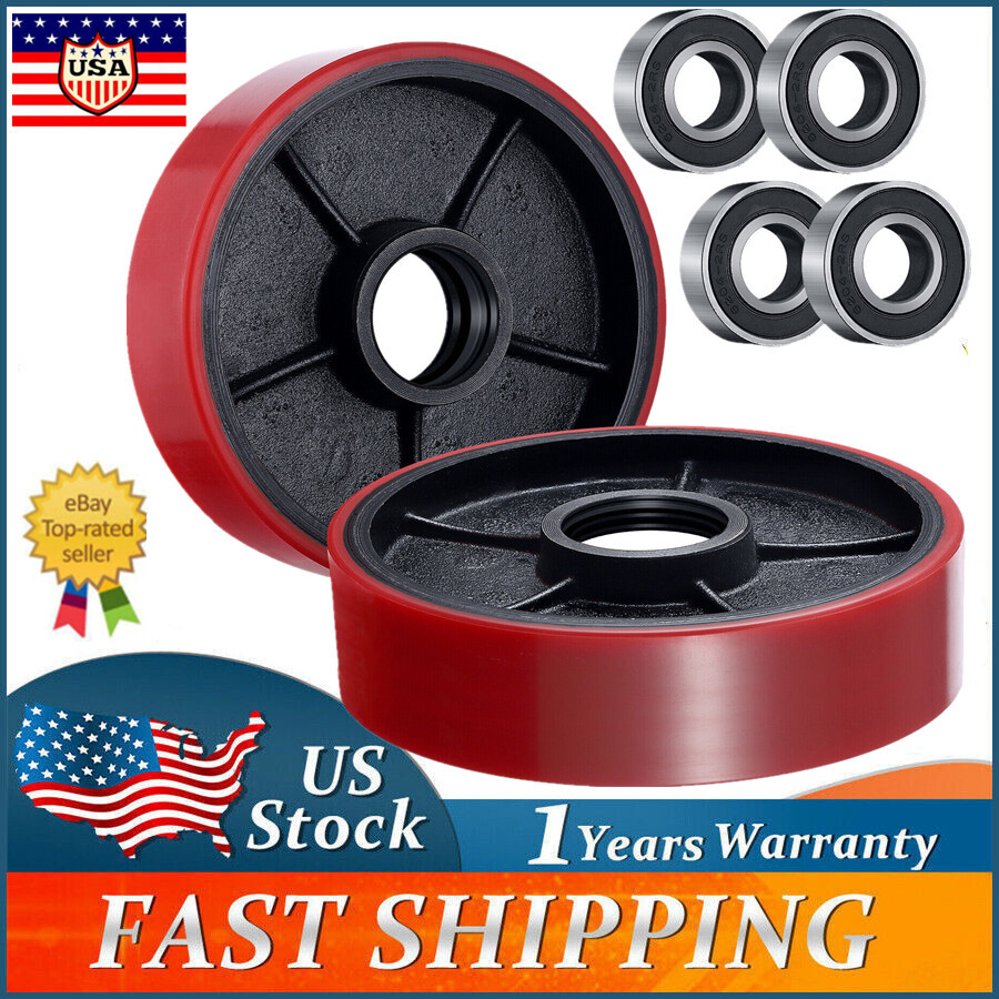 2PCS Pallet Jack/Truck Wheels Load Steering Wheel 7"x 2" w/ Bearings Poly Tread