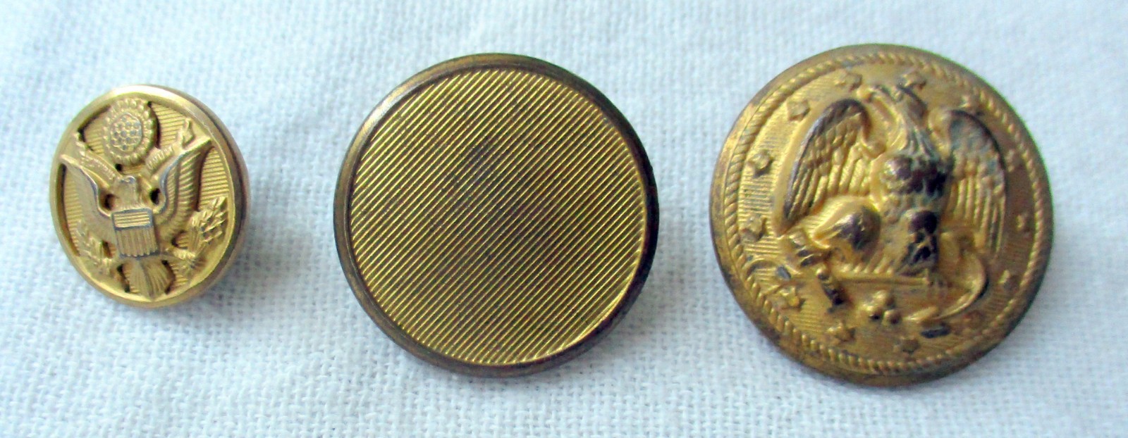 THREE Military Gold  Tone Buttons ~ Different Sizes