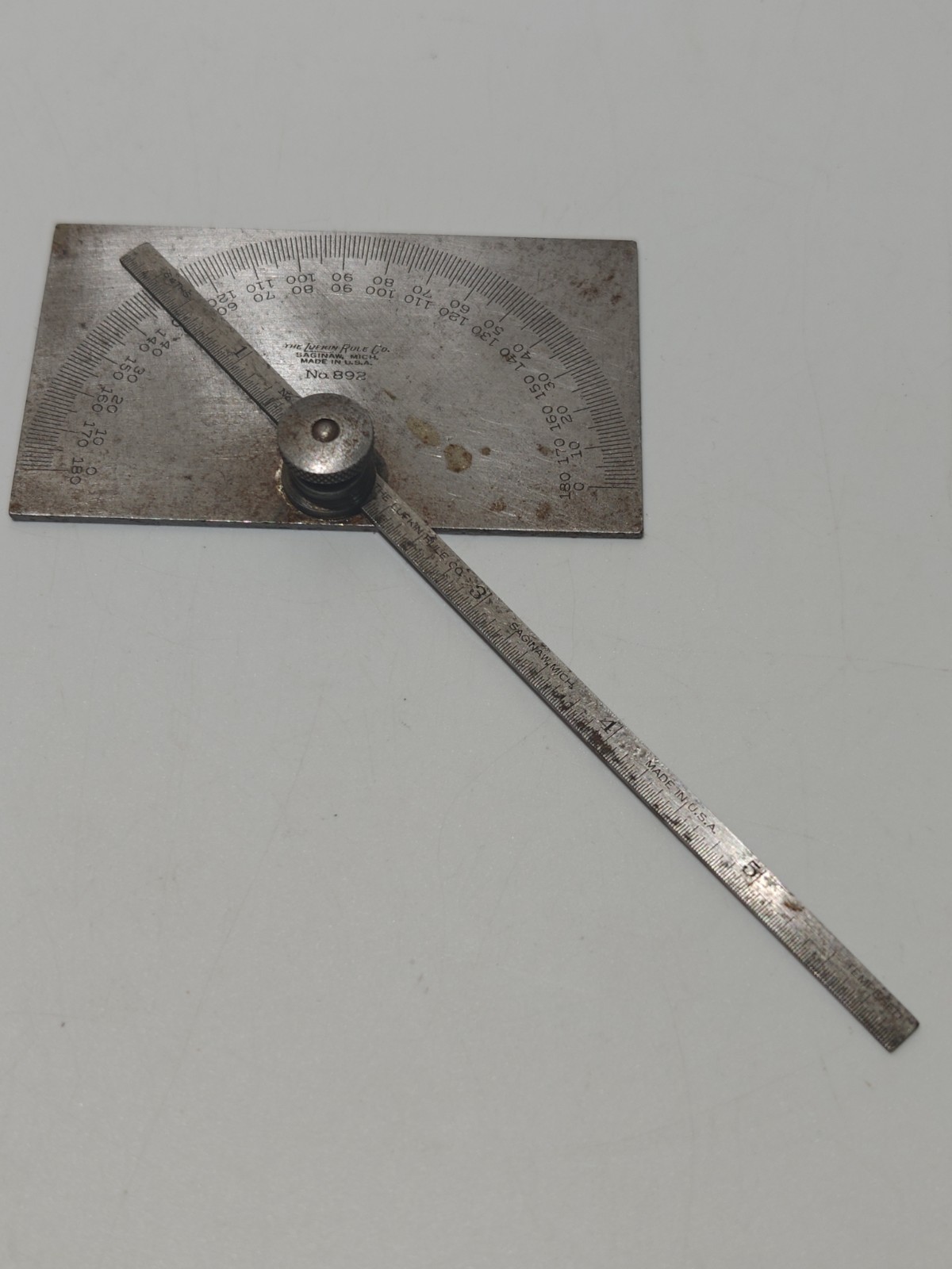The Lufkin Rule Co. No.892 Protractor/Depth Gage with a 6 Inch Long Ruler. “USA"