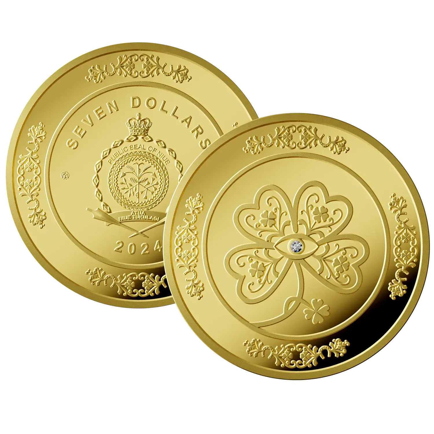 2024 Gold Coin 7.78 g "Fortune" with a Diamond, Four-Leaf Clover, Lucky Charm