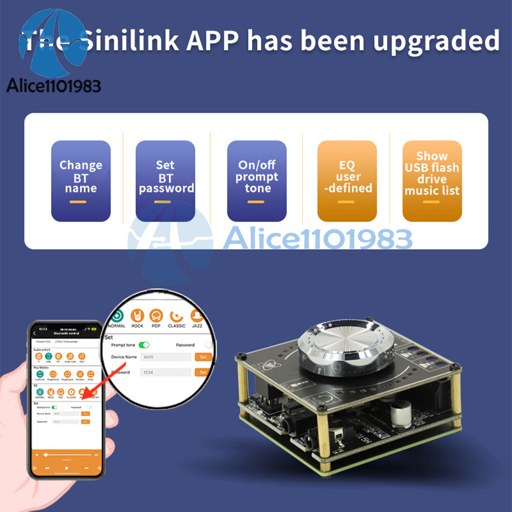 D50L Bluetooth 5.1 Stereo Audio Power Amplifier Board Rhythm Light APP Control