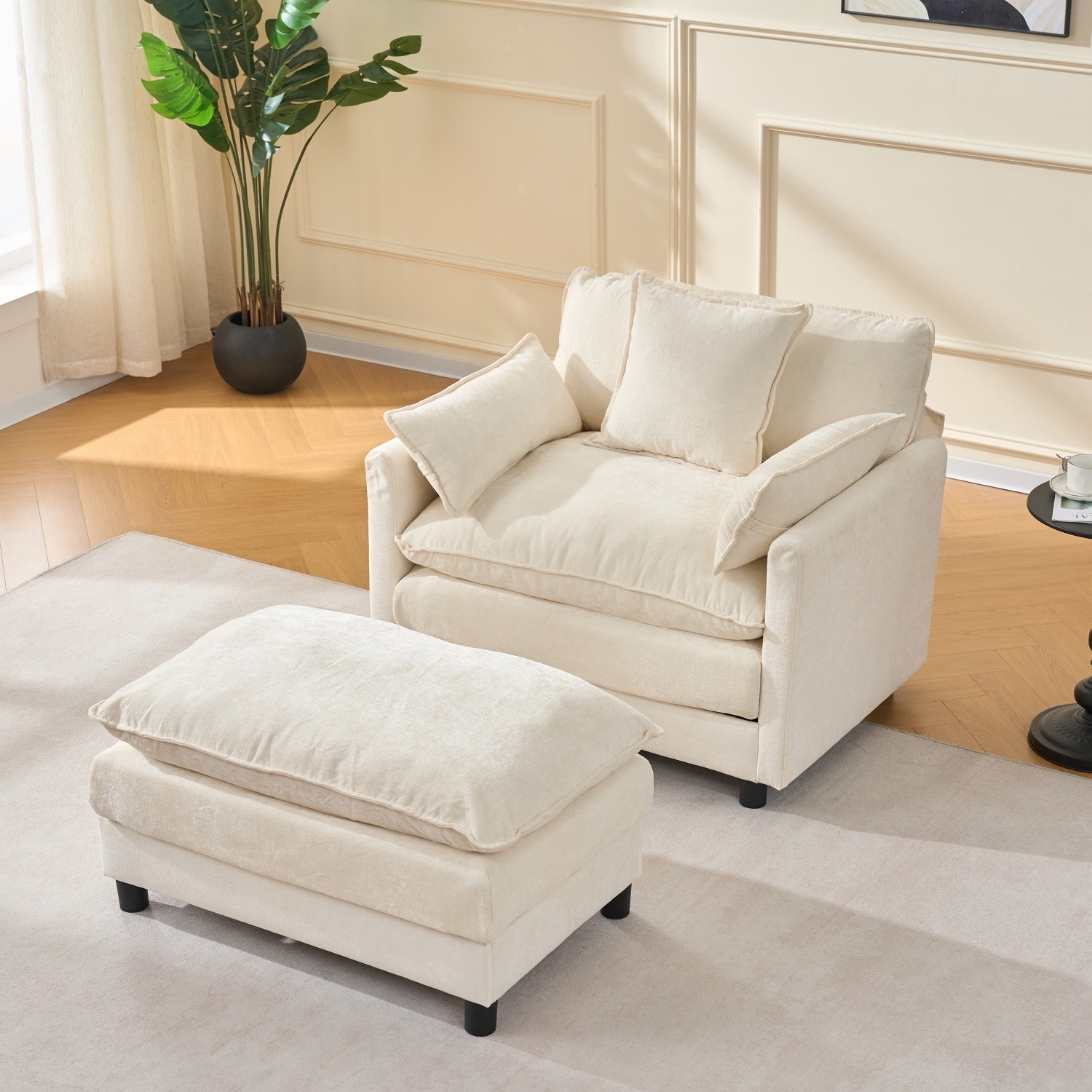 Modern Upholstered Accent Chair Armchair Chaise with Ottoman for Living Room