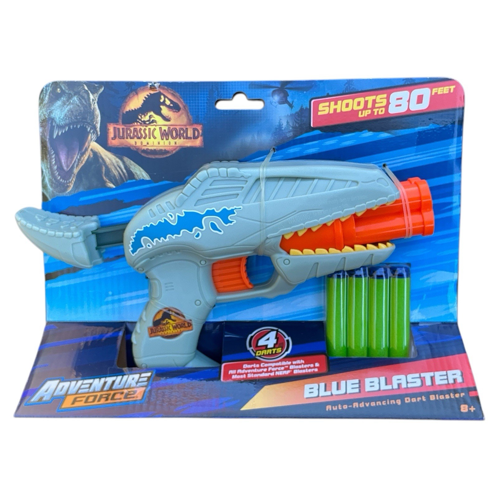 Jurassic World Blue Blaster Dart Gun Adventure Force Shoots up to 80 Feet NEW