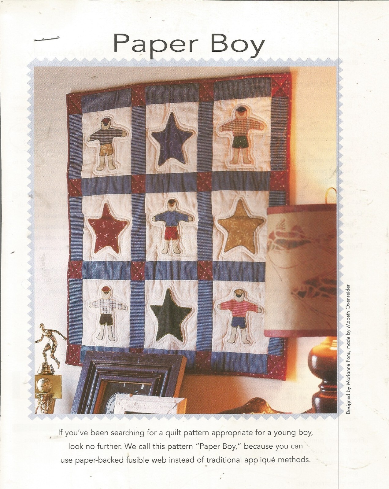 E0627  PAPER BOY WALLHANGING  QUILT PATTERN/INSTRUCTIONS