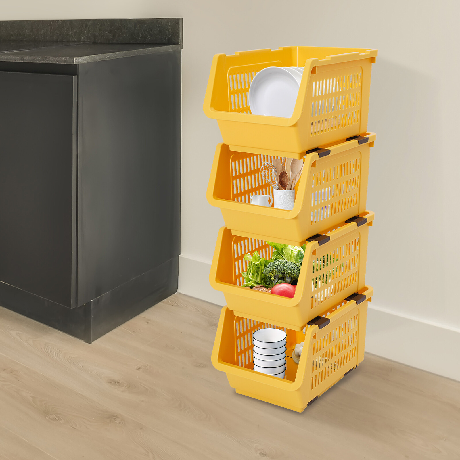 Stacking Storage Baskets Movable PP Storage Bins For Kitchen Bedroom Basket Kits