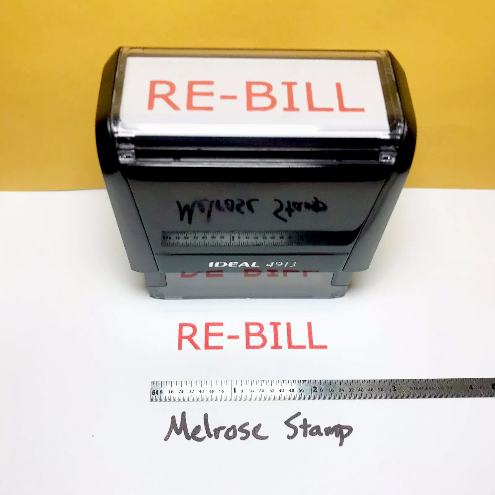 Re-bill Rebill Rubber Stamp Red Ink Self Inking Ideal 4913