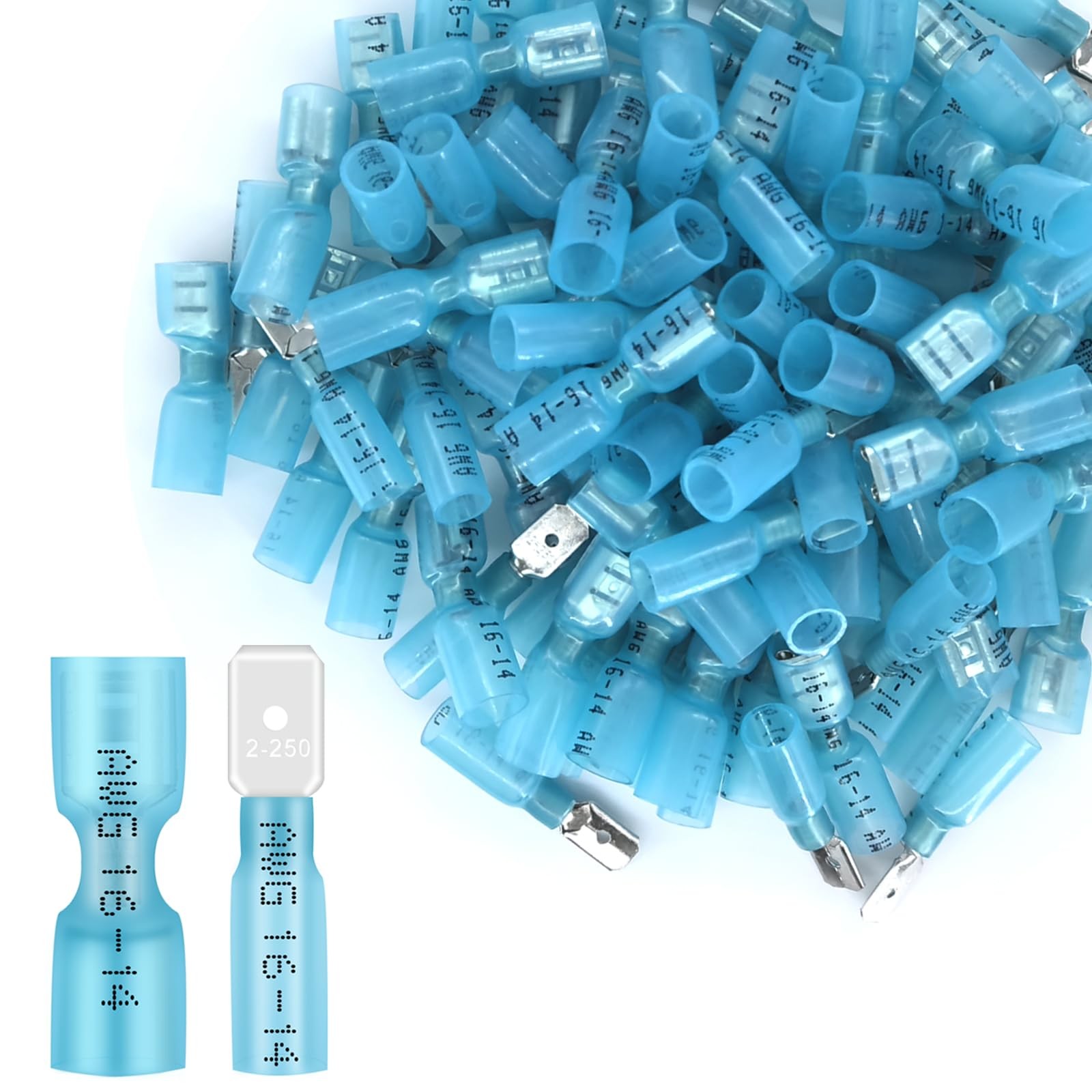 100PCS Heat Shrink Spade Connectors16-14AWG Female Male Fully Insulated Termi...