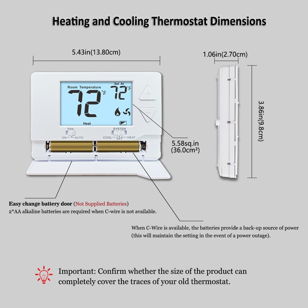 Thermostat for Home Non-Programmable Single-Stage Systems,1 Heat / 1 Cool,Eas...