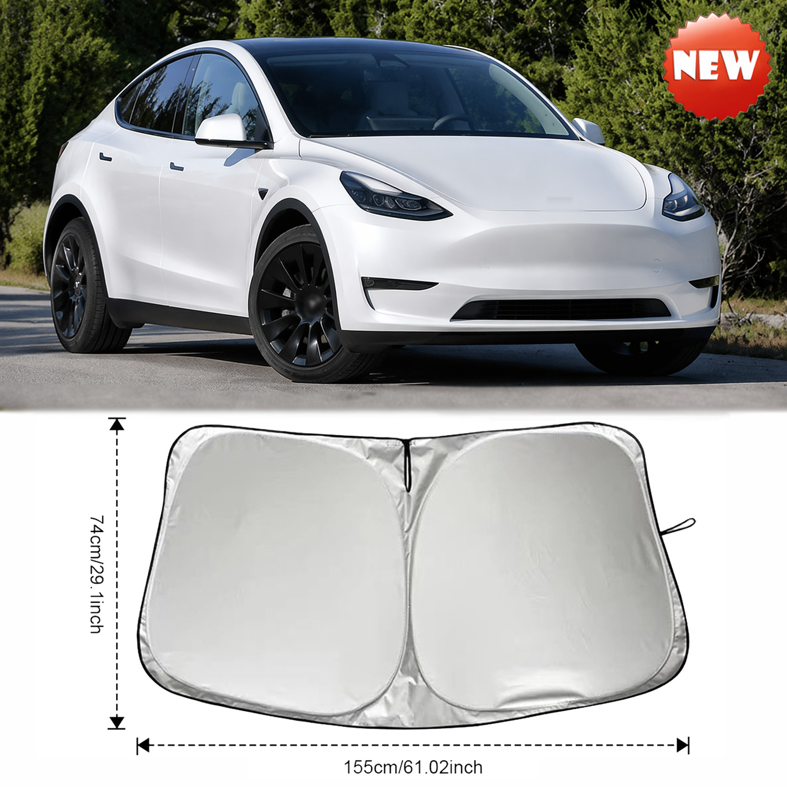 For Tesla	Y 2020-2024 Windshield Window Shade UV Heat Shield Visor