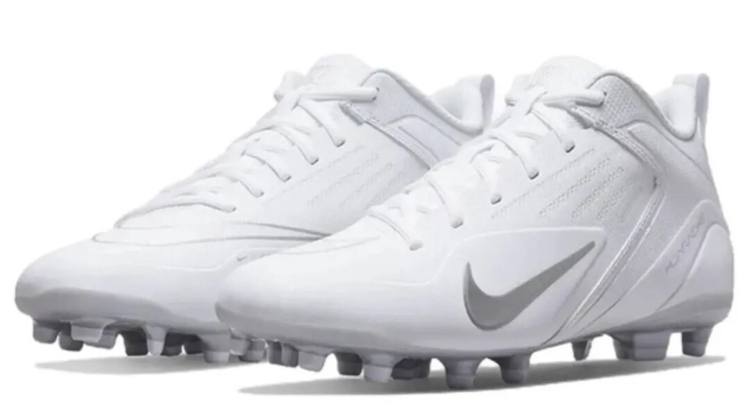 NEW Nike Alpha Huarache 8 Varsity Lacrosse Cleats White Gray Sz 10.5 CZ6558-100