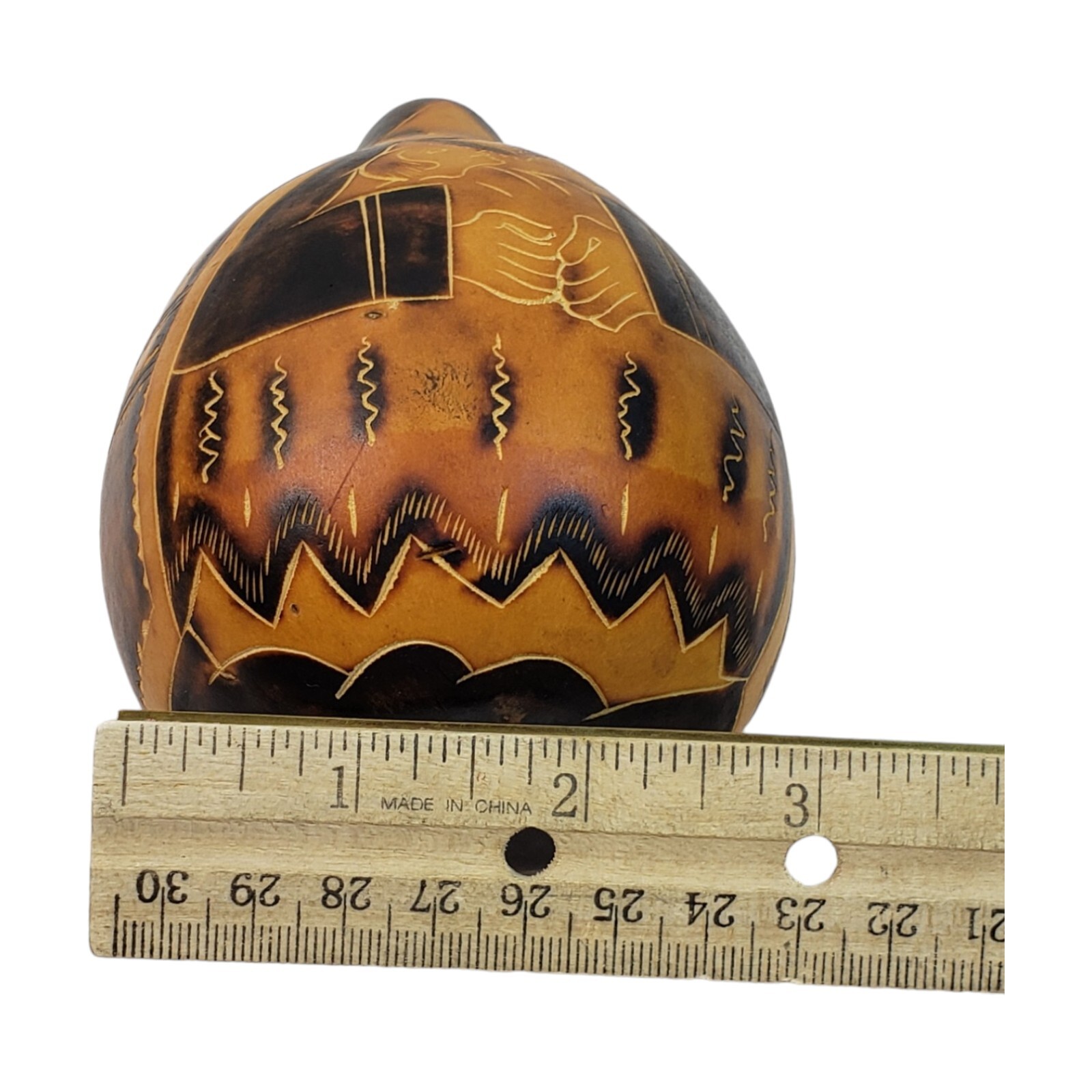 Vintage Gourd Art Hand Carved Real Gourd 5" Peru Peruvian Inca Mayan Madonna