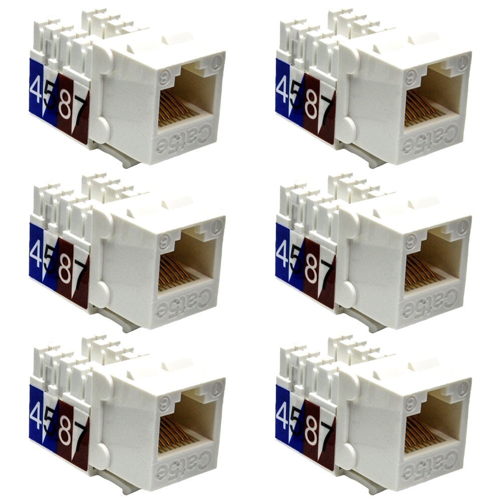 6 Pcs Cat5E RJ45 Ethernet LAN Network Keystone Jack 110 Punch Down Snap-in White