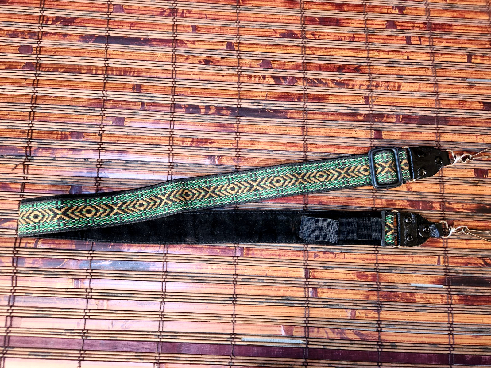 Hippie Camera Strap Adjustable Geometric Design Multicolor LEATHER END 1.5" WIDE