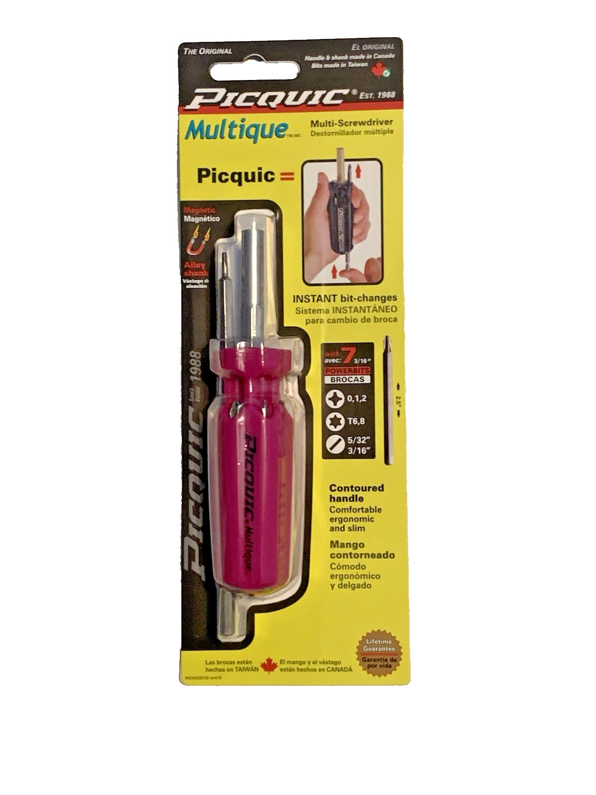 PICQUIC MULTIQUE - Slim Handle Multi-Bit Driver w/ 7 Bits -Fuchsia