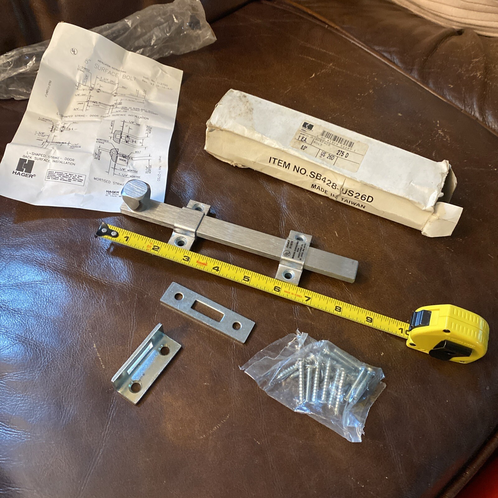 Hager 275D  8" Surface Bolt US26D Equal To Rockwood 580 And Ives 453F26D New