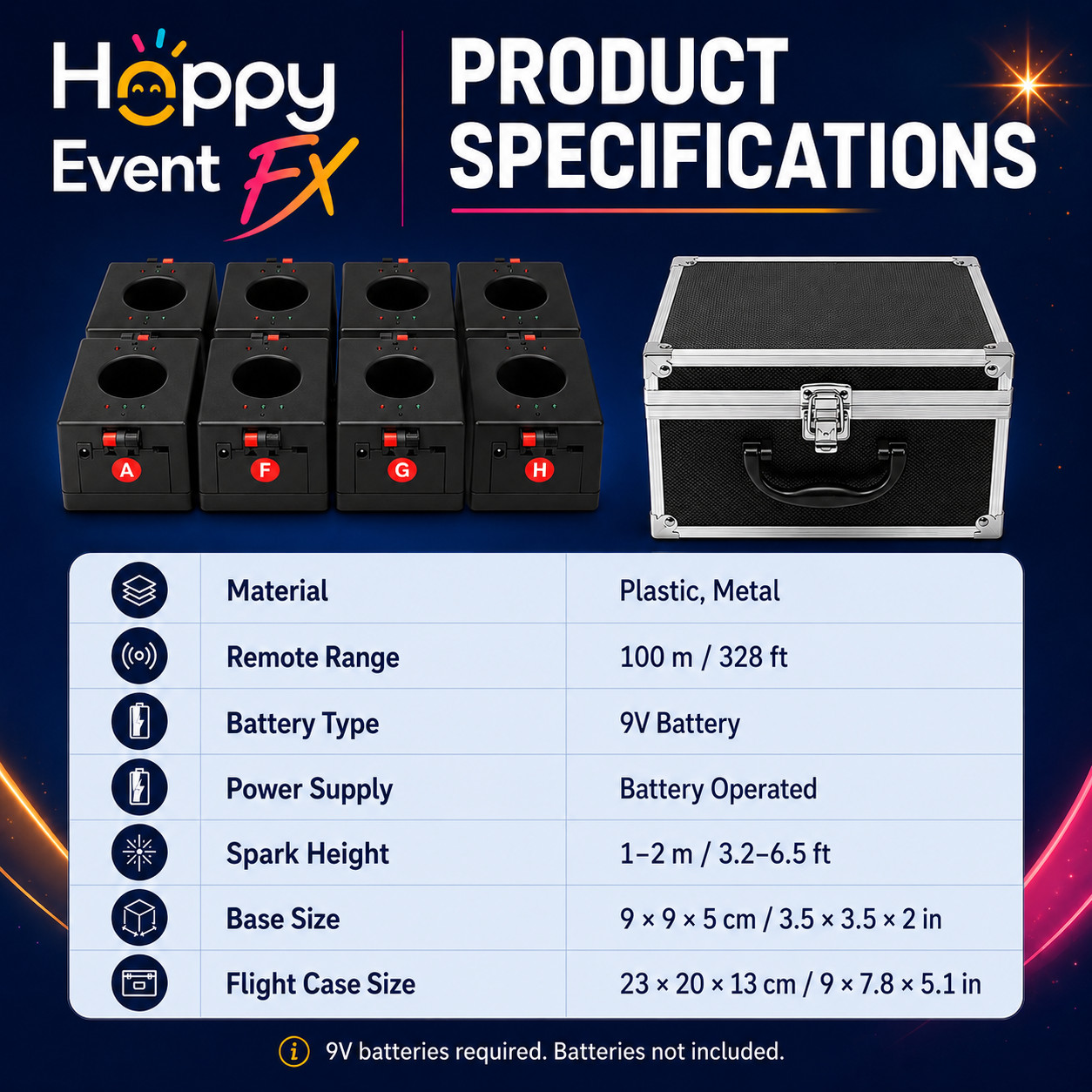 Happy Event FX 8PCS Wireless Cold Spark Base Kit with Remote Control & Case