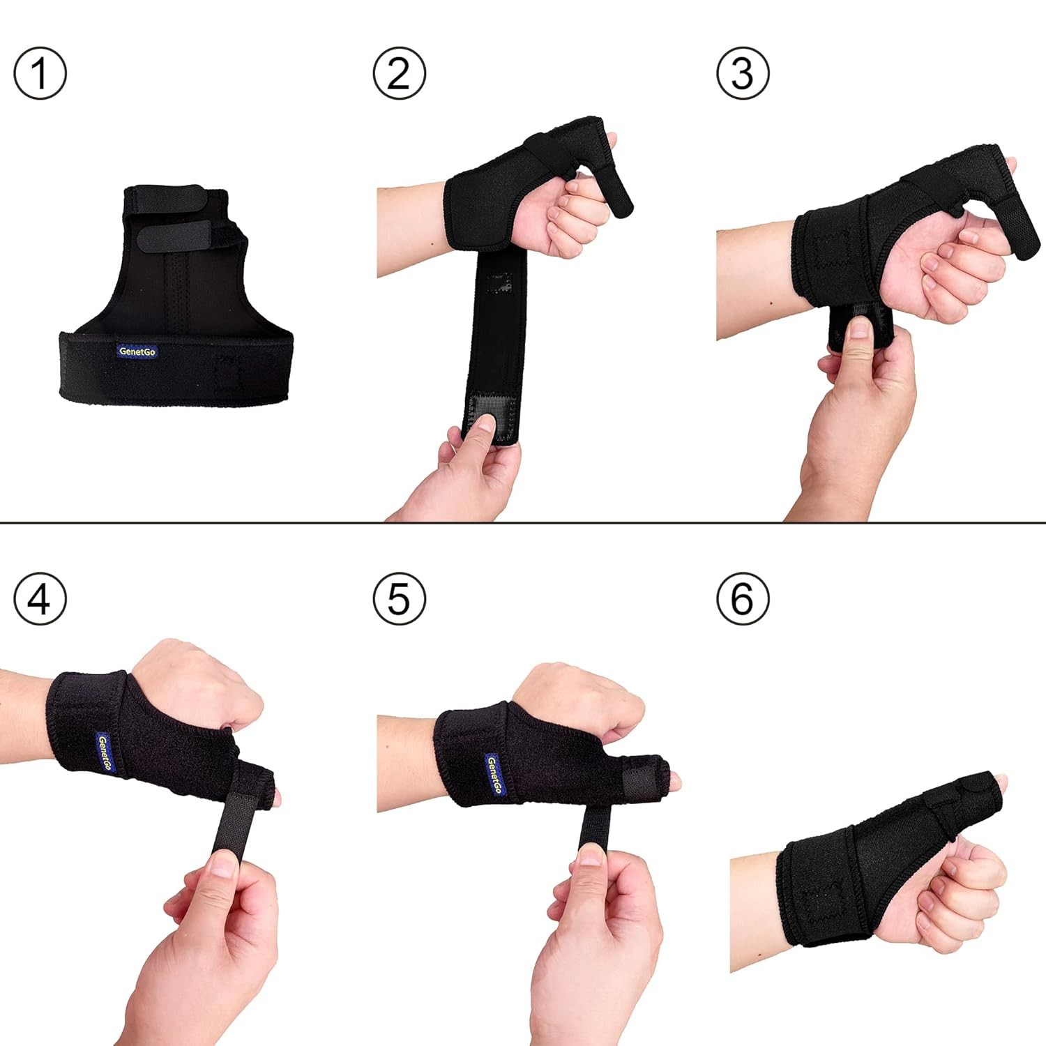 Trigger Thumb Splint - Spica Support Brace Stabilizer One Size, Black