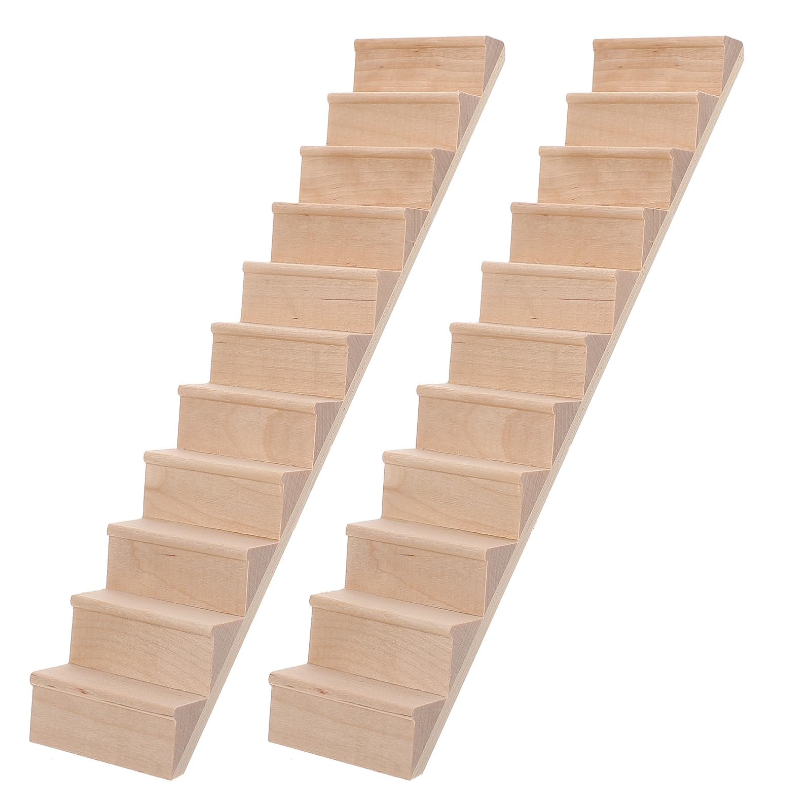 Dollhouse Miniature Stairs 2pcs Unpainted Wooden Stairs 1: 12 Steps Model Wit...