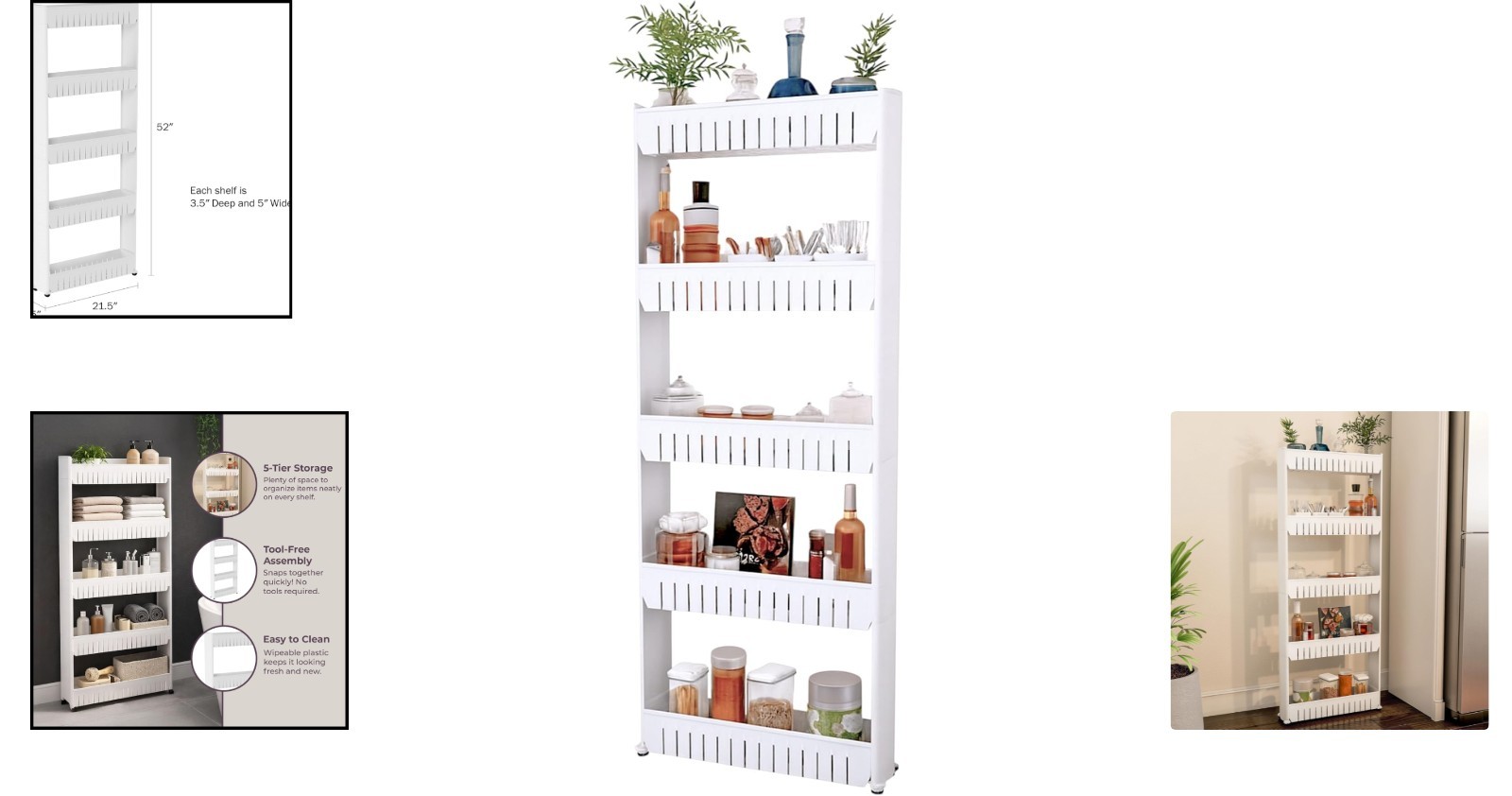 Mobile 5-Tier Slim Storage Tower - Perfect for Tight Spaces & Easy Access