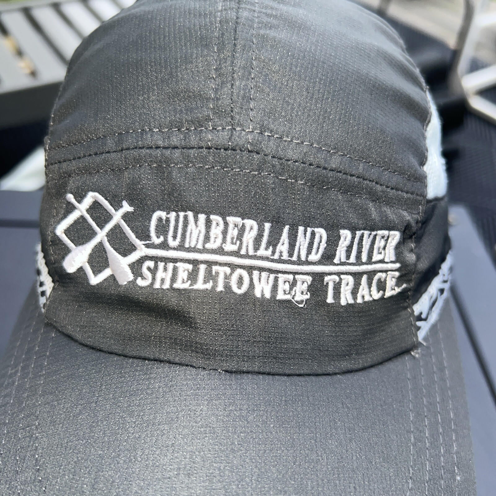 Cumberland River Sheltowee 5 Panel Lite wt Hat Cap Dark Gray w White Vented Adj