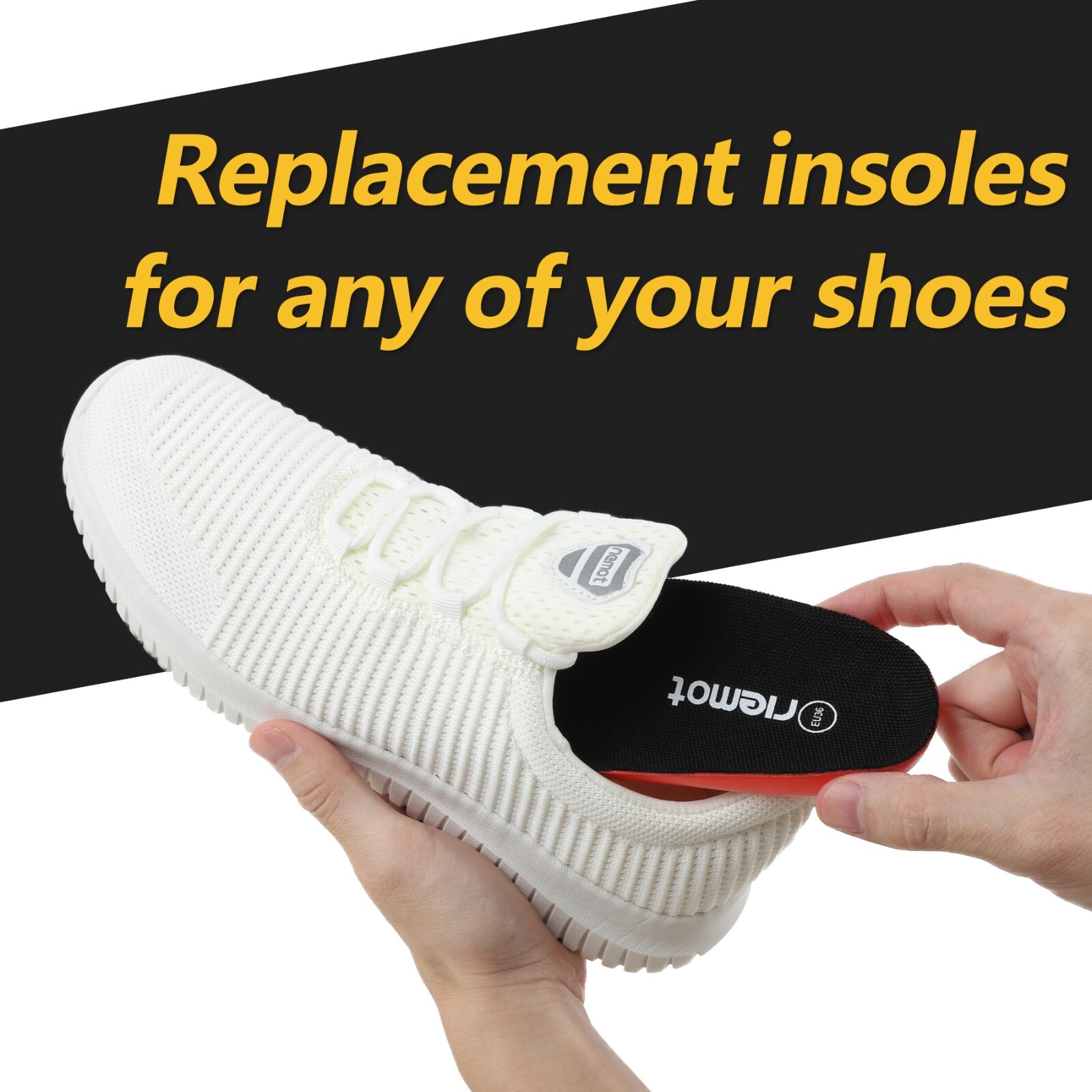 riemot Terry Cloth Sockless Insoles for Men Arch Support Barefoot Shoe Inserts