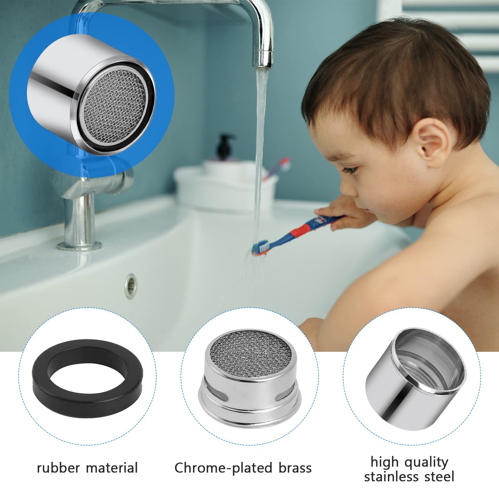 4 Pcs Bathroom Sink Filter Kitchen Faucet Aerator with Brass Shell Silver