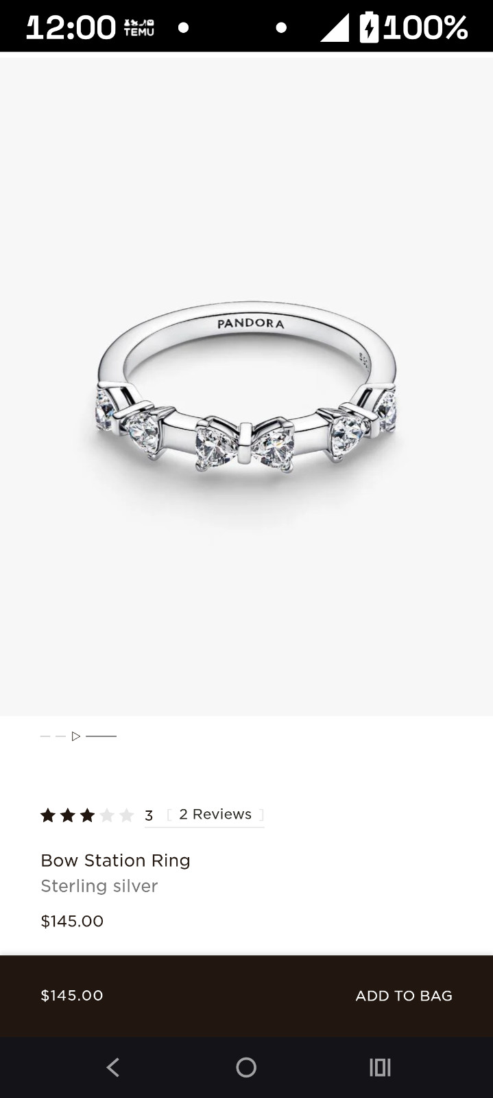Pandora bow station ring sterling silver.