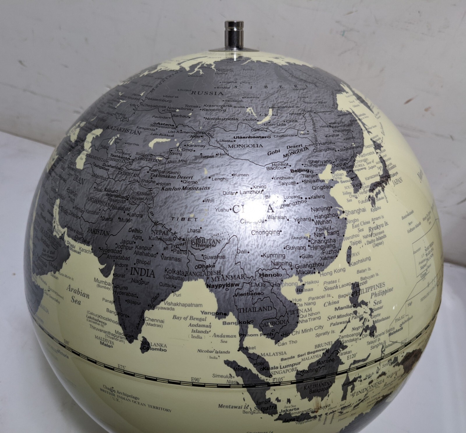 Modernist Desktop/Table 12" World Globe Stainless Steel Chrome Ring Base MCM