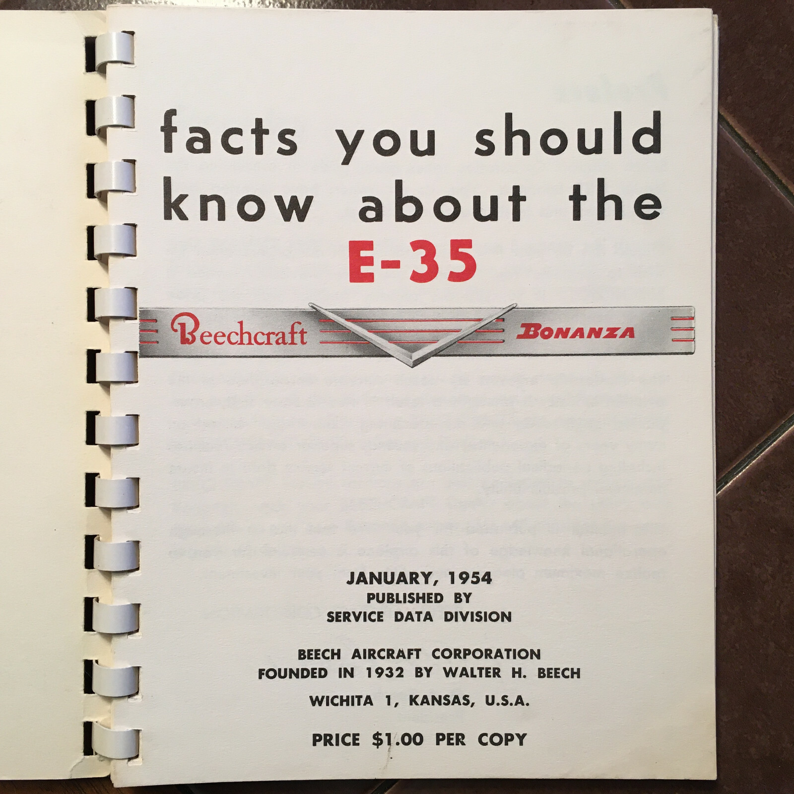 Beechcraft Bonanza E-35 Owner's Handbook Manual. E35