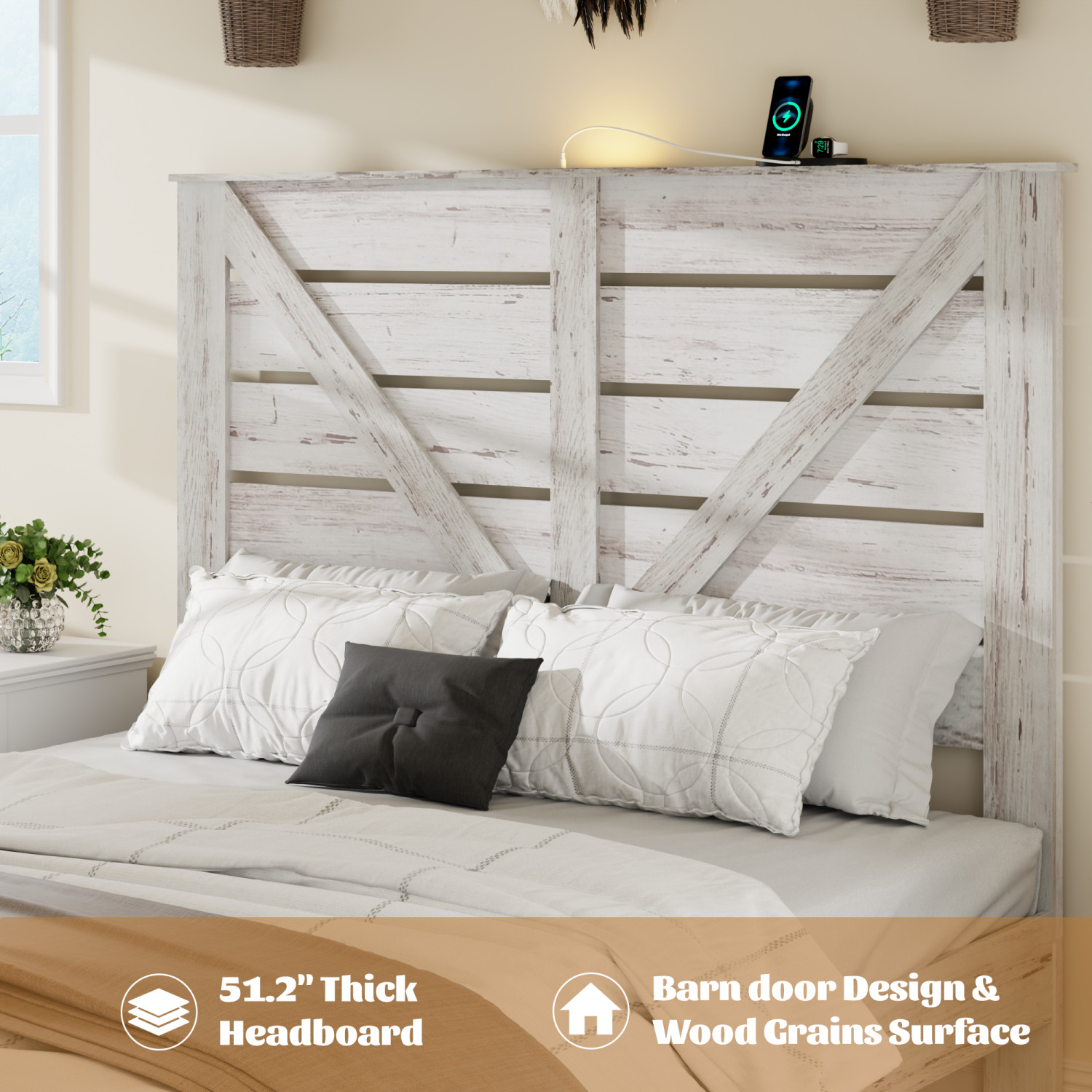 Full Size Bed Frame Wood Platform Bed with Wood Headboard Wood Slat Support
