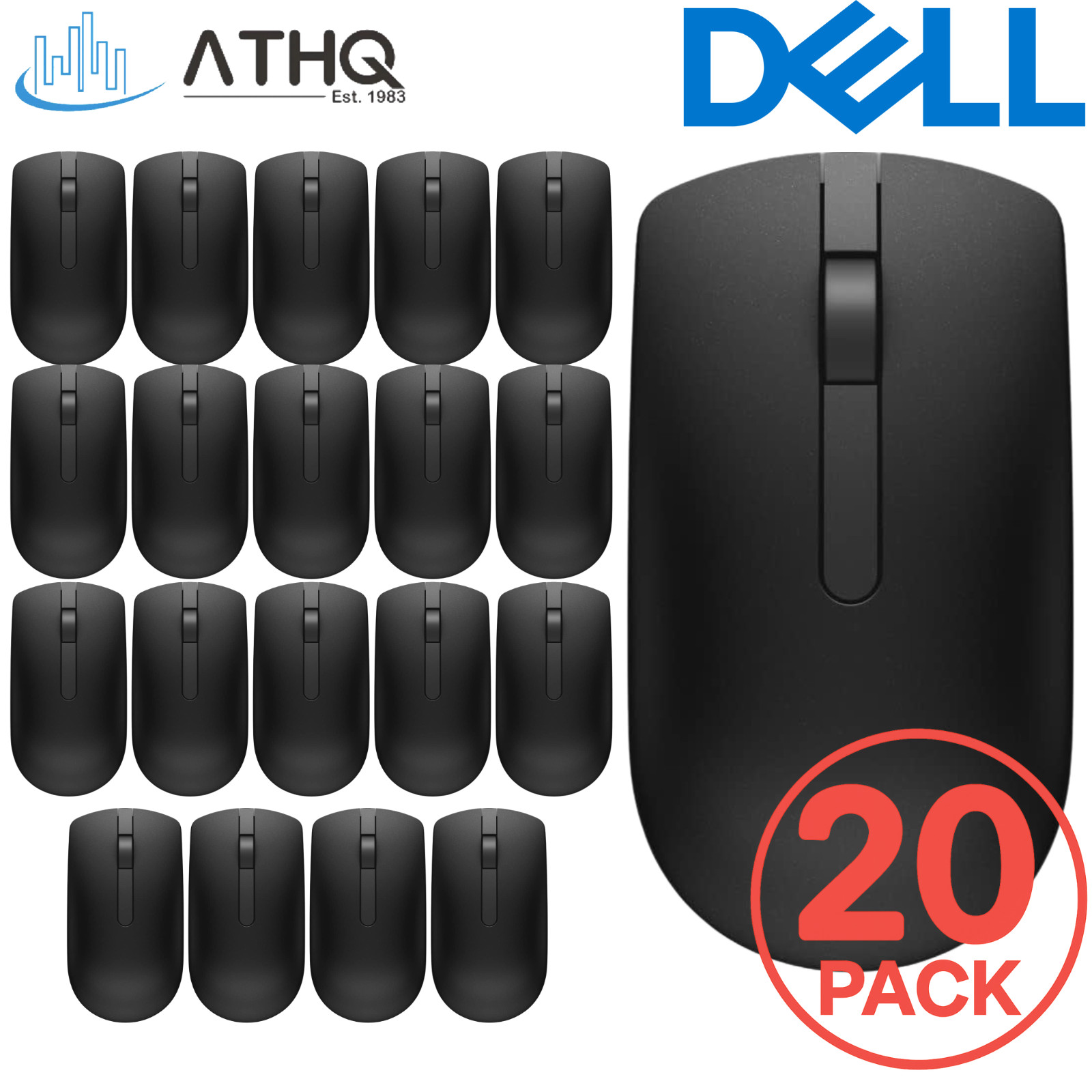 PACK OF 20 Dell MS116-BK USB Wired Optical Mouse Black Scroll Wheel Laptop NEW