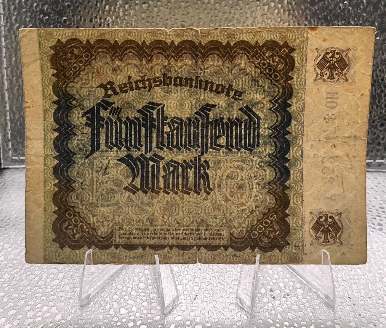 1922 Germany 5000 Mark Bank Note Water Mark