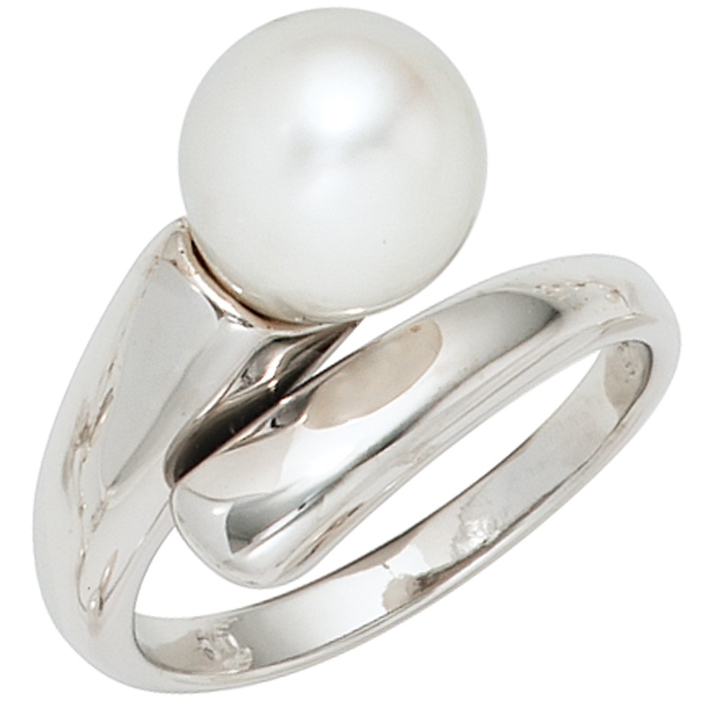 JOBO Women's Ring 925 Sterling Silver Rhodium Plated 1 Freshwater Pearl Pearl Ring RW: