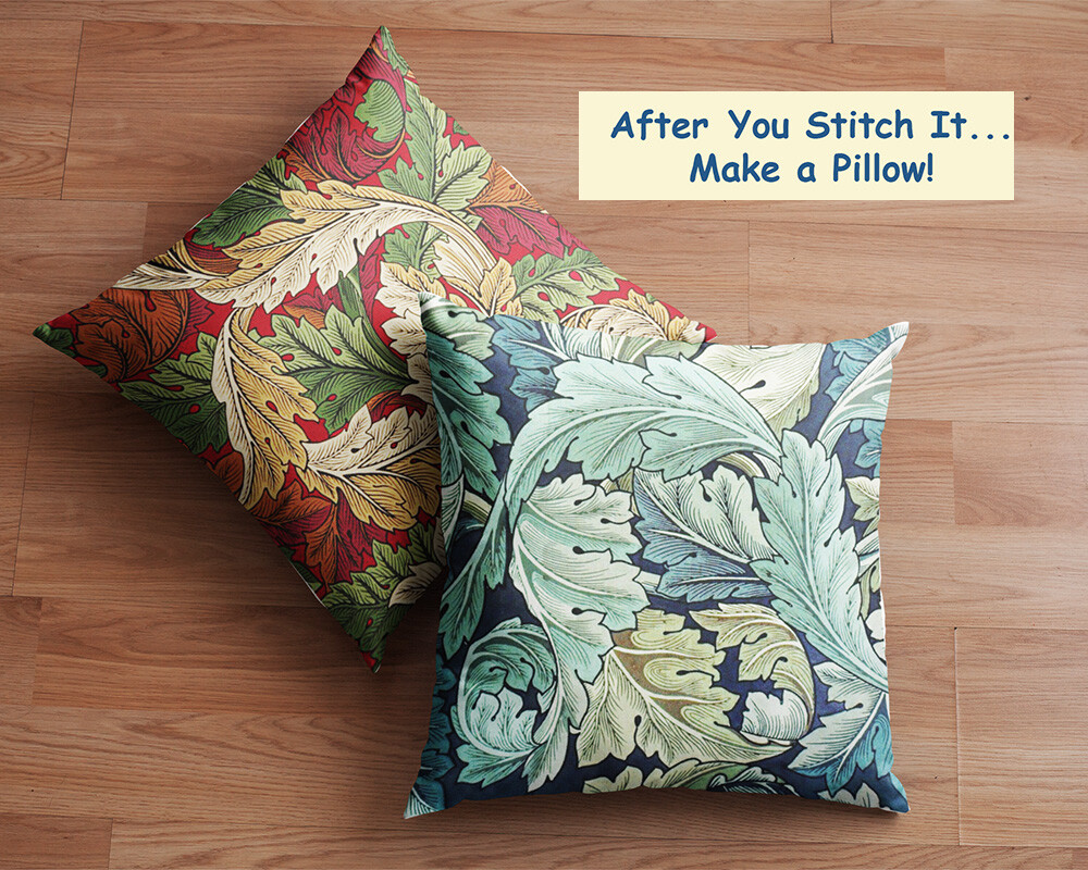 William Morris Blue Green Acanthus Vine Design Counted Cross Stitch Pattern