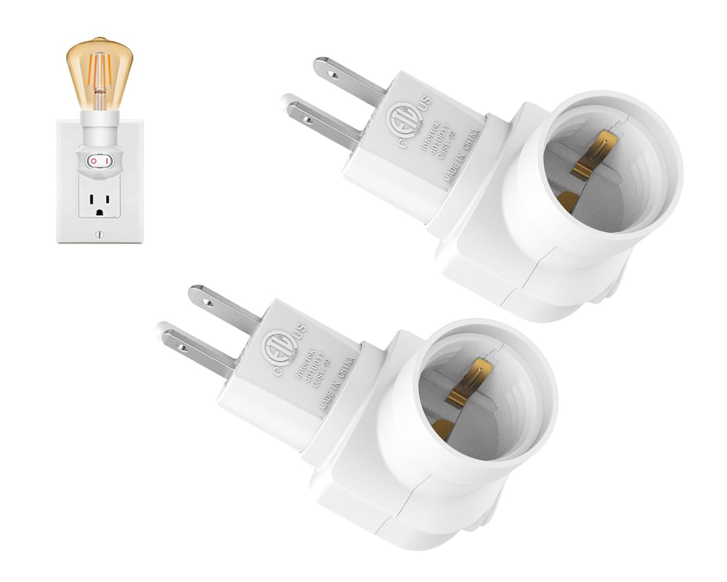 Plug In Light Socket 2pack Outlet To Socket Adapter 360ฐ Rotatable Plug With O