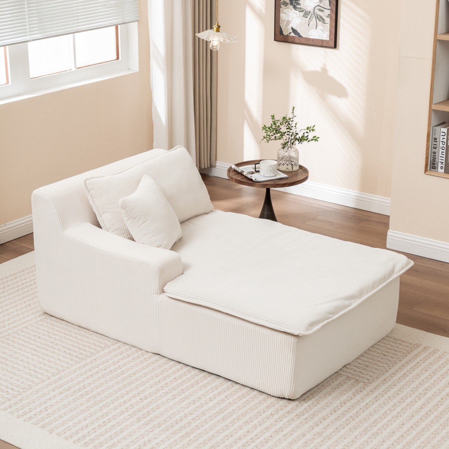 Modern Single Upholstered Chaise Lounge Chair with Right Armrest for Living Room