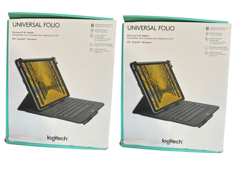 2-Pack Logitech Universal Bluetooth Keyboard Case for 9"–10" iPad Android Tablet