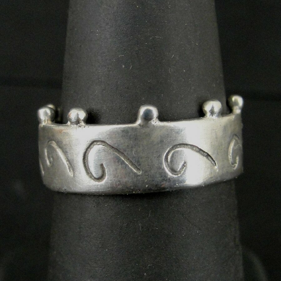 Ring Silver Crown with Swirls Band Sterling 925 Size 6 Ring Band