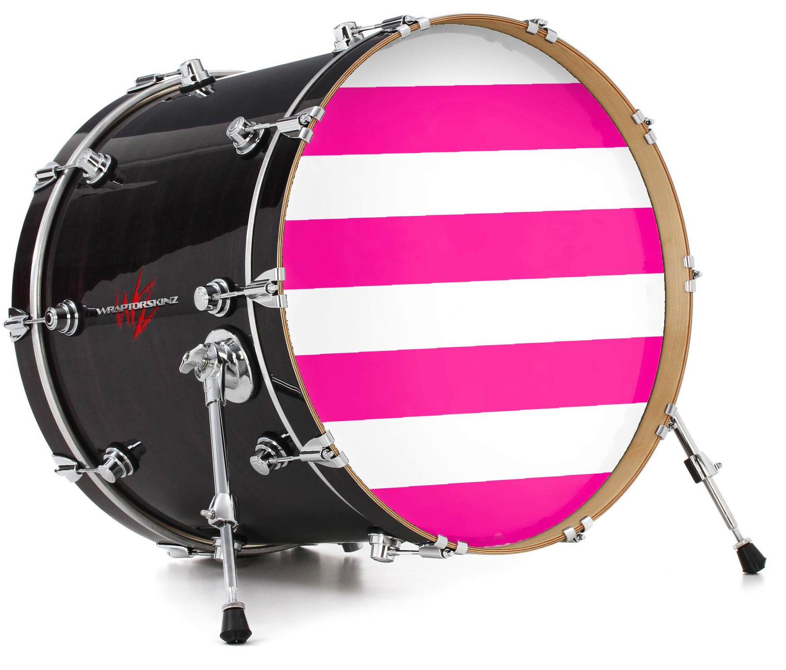 Vinyl Skin Decal Wrap fits 22" Bass Kick Drum - Psycho Stripes Pink White